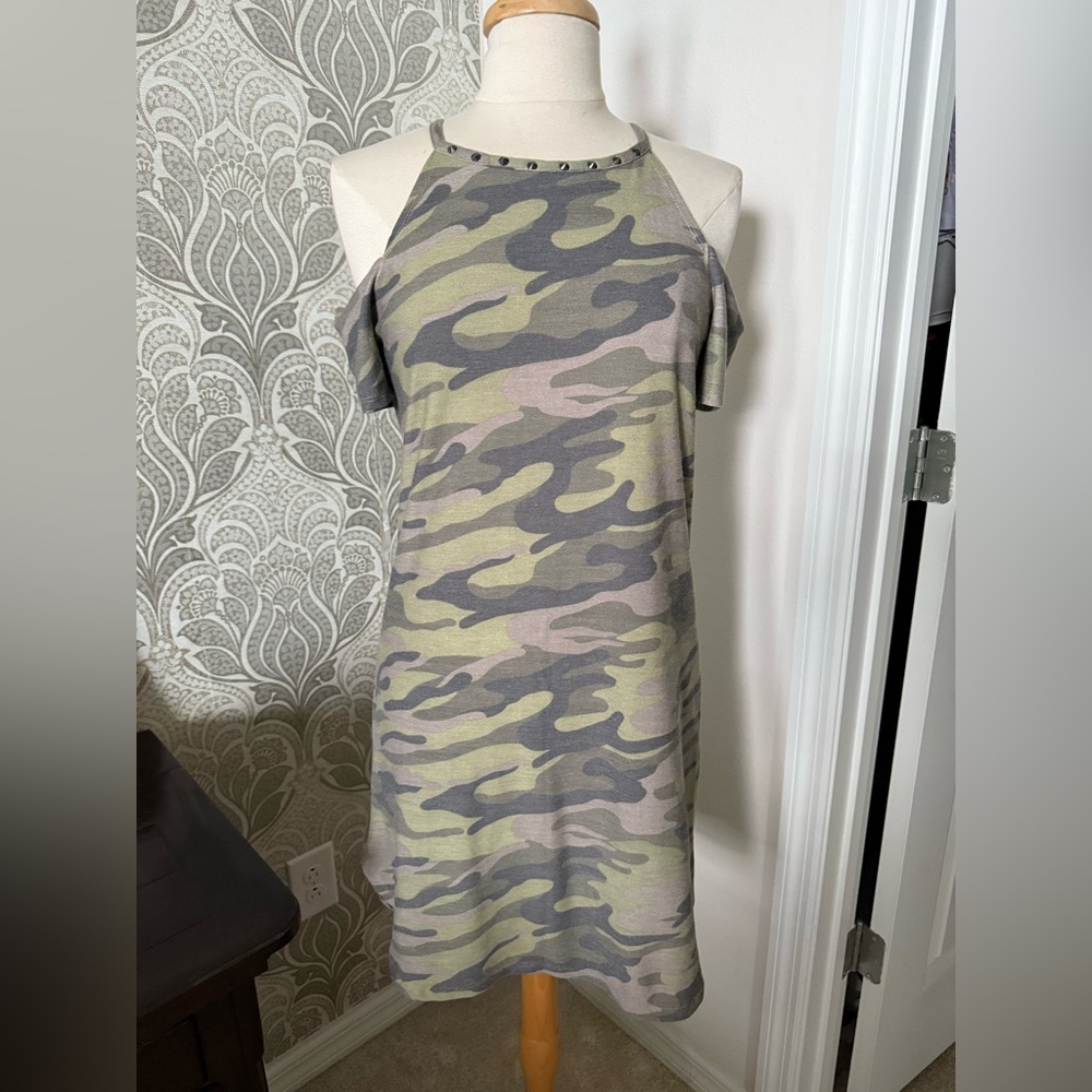 Derek Heart Green Camouflage Mini Dress